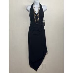 VTG NWT Asymmetrical Halter Midi Dress 6 Black Dark Fairy Romantic City Nights
